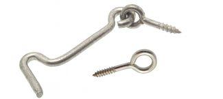 GATE HOOK WITH SCREW EYES - STAINLESS STEEL A2