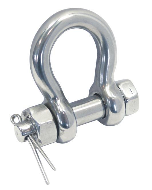 BOW SHACKLE WITH NUT AND SPLIT PIN - STAINLESS STEEL A4