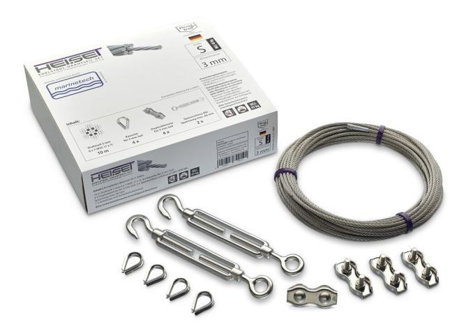  WIRE ROPE SET SIZE S, 2MM 7X7 10M - STAINLESS STEEL A4