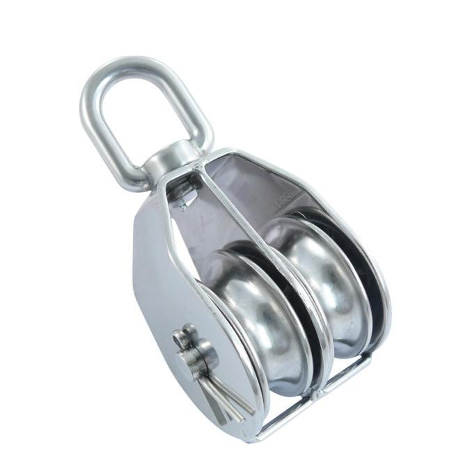 ROPE DOUBLE BLOCK WITH SWIVEL EYE, ROLL REMOVABLE - STAINLESS STEEL A2/BRASS