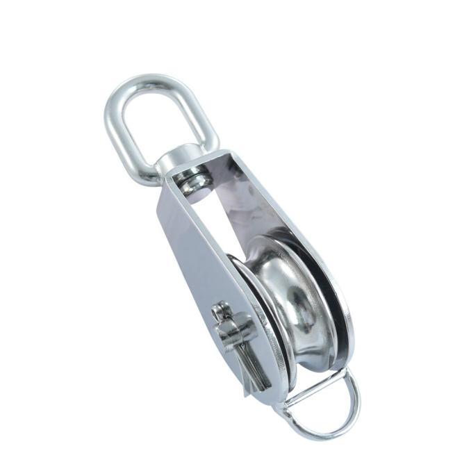 ROPE BLOCK WITH SWIVEL EYE AND BECKET - STAINLESS STEEL A2/BRASS