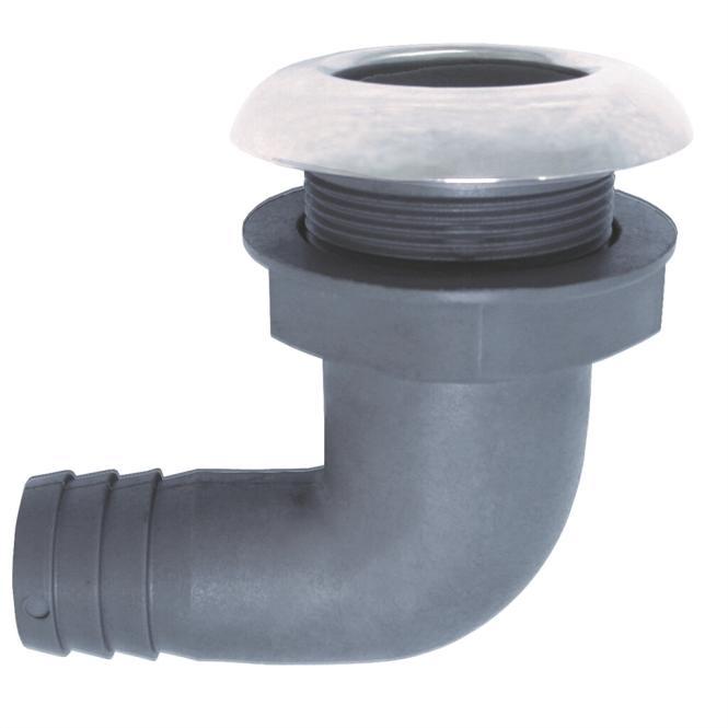THRU-HULL WITH HOSE CONNECTION, 90° - STAINLESS STEEL A4/NYLON