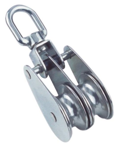 POULIE POUR CÂBLE DOUBLE AVEC ÉMERILLON ET JOINT - INOX A2/LAITON