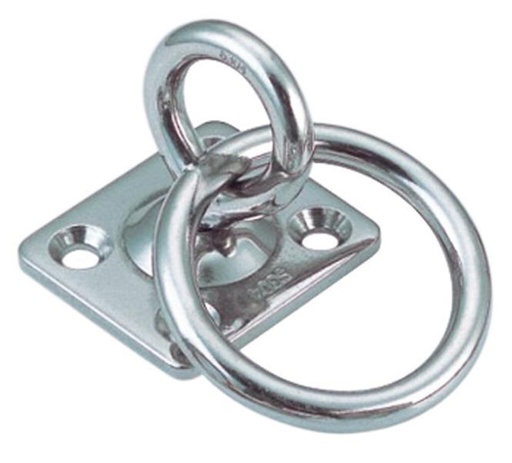 PLACA CUADRADA CON OJO GIRATORIO Y ANILLO - ACERO INOXIDABLE A4