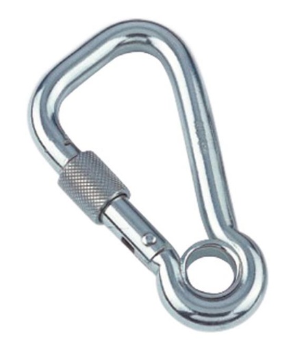 KARABINER, ASYM. MIT SICHERHEITSMUTTER UND KAUSCHE - EDELSTAHL A4
