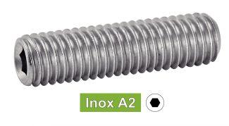 [ISO 4026] ESPARRAGOS ROSCADOS CON HEXAGONO INTERIOR, PUNTA PLANA - ACERO INOXIDABLE A2 (SIMILAR DIN 913, NFE27-180, UNI 5923)
