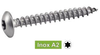 VIS DE PENTURES TETE CYLINDRIQUE LARGE TORX - INOX A2