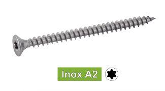 VIS POUR BOIS AGGLOMERE TETE FRAISEE TORX FILETAGE TOTAL - INOX A2