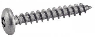 VIS A BOIS TETE CYLINDRIQUE LARGE TORX INVIOLABLE AVEC TETON CENTRAL POUR PENTURES - INOX A2