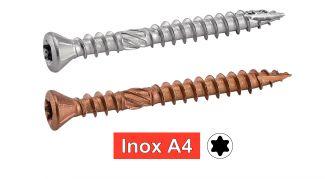 VIS POUR TERRASSE TETE FRAISEE BOMBEE TORX DOUBLE FILET - INOX A4
